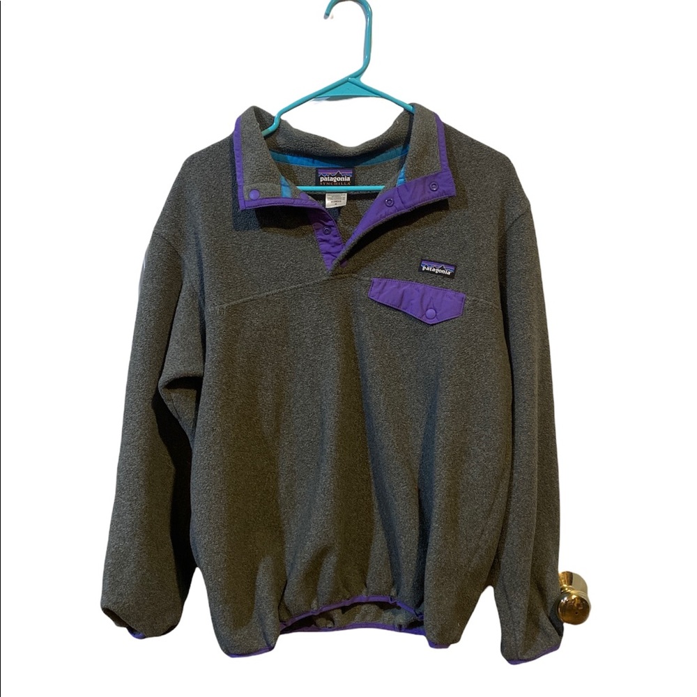 COPY - Patagonia gray and purple pull over quarter zip sweater. Size medium.